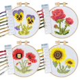 thumbnail image 1 of Kit de punto de cruz Kraftex con temática floral de 17 cm, paquete de 4, 1 of 6