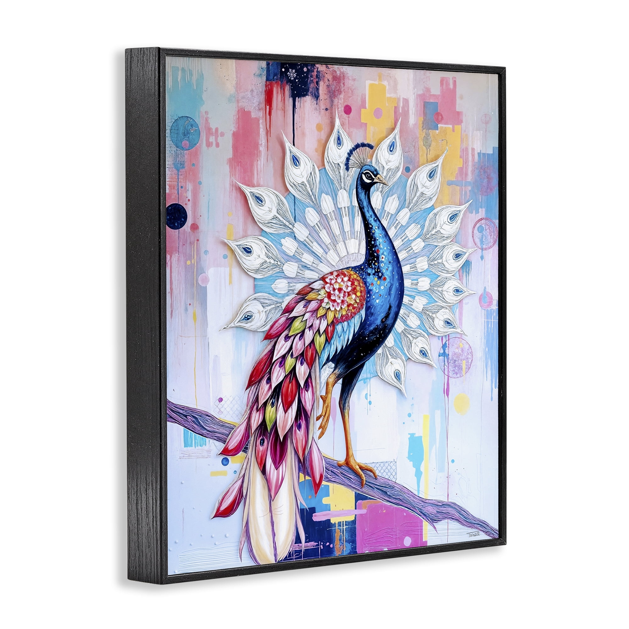Stupell Industries Radiant Peacock on Branch Black Framed Giclee Art, design by Tabz Jones