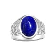 thumbnail image 1 of RYLOS Men's Rings 14K White Gold Nugget Ring with Cabochon Gemstone & Diamonds Lapis Rings For Men Size 13, 1 of 7