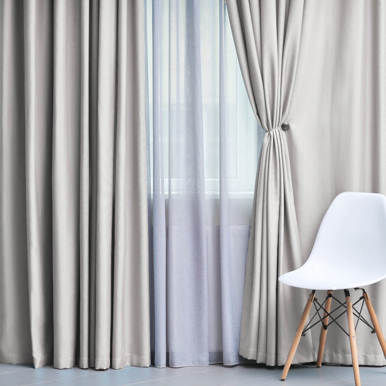 Superior Solid Blackout Curtain Set of 8, 52" x 84", Chrome