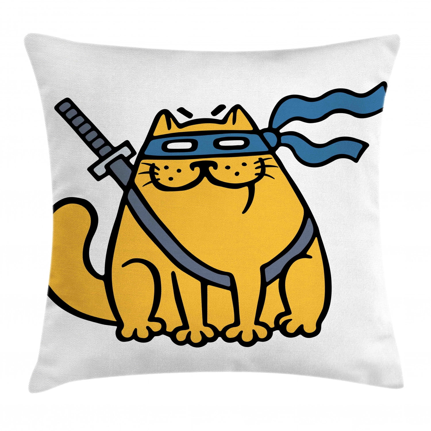 Ninja Cat Throw Pillow Cushion Cover, Cute Cartoon Pet with Blindfold