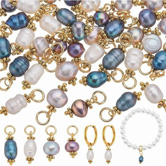 40pcs 4 Styles Natural Cultured Freshwater Pearl Charms 18-21mm Mixed Color Natural Pear Pendant Charms Pearls Dangle Charm with Brass Loops for Earring Bracelet Necklace DIY Jewelry Making Colorful