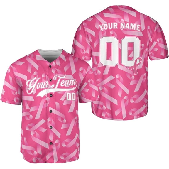 Personalized Breast Cancer Jersey, Pink Ribbon Awareness Soccer Shirt Baseball Breast Cancer Survivor Pride Jersey (S)