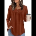 thumbnail image 4 of Camisas de Larga para Mujer, Conjuntos de Otoño, Cuello Redondo, Túnicas Casuales, Blusas de Moda, Ropa de Moda. Marrón Oscuro L, 4 of 6