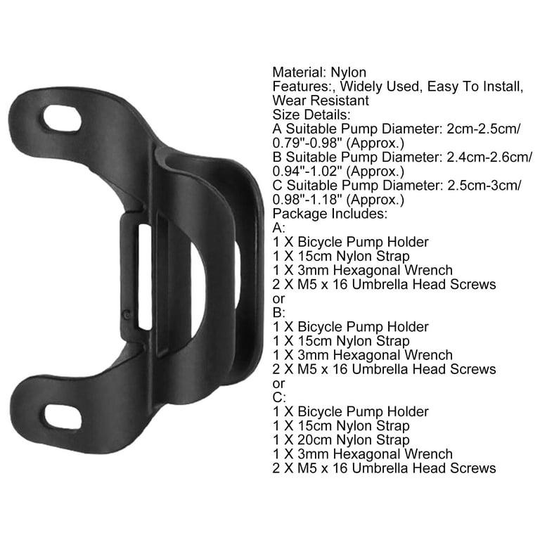 Mightlink Bicycle Inflator Holder Sturdy with Screws Wrench Nylon Strap Universal Fix Pump Kettle Holder Frame Mounted Portable Bicycle Tire Pump Rack