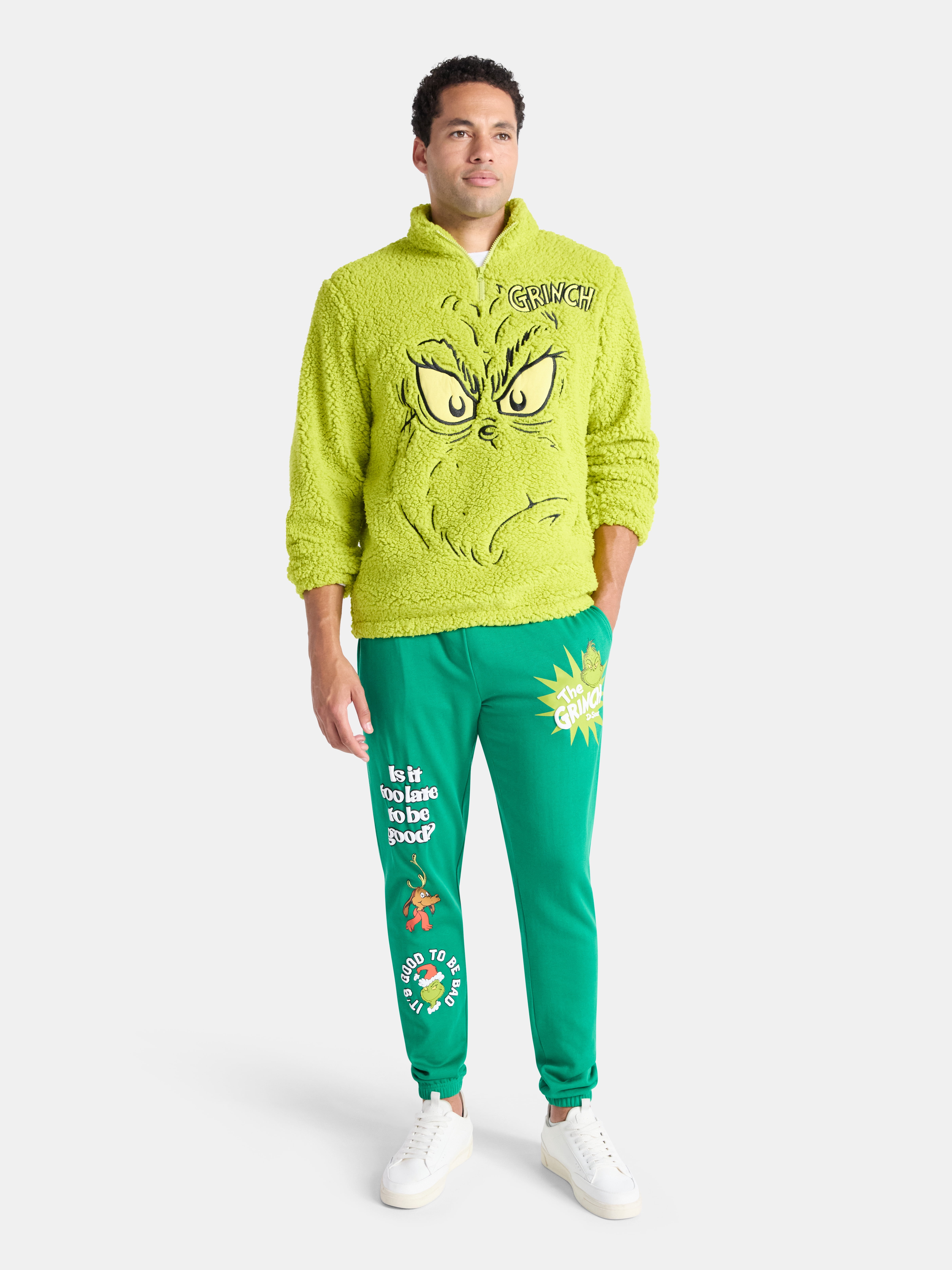 The Grinch Men's and Big Men's Plush Fleece Quarter Zip Sweatshirt, Sizes XS-3XL