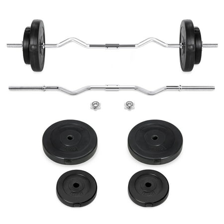 Best Choice Products 55lb W-Shape Curl Bar Workout Exercise Fitness Set for Home Gym w/ 2 Spin-Lock Clamp Collars, 4 Plates - (Best Exercise To Lose Weight At Home)
