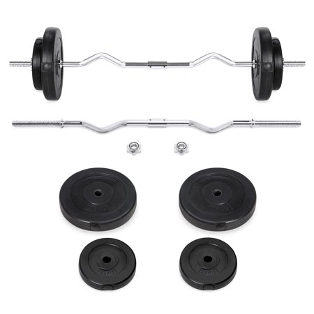 Best Choice Products 55lb W-Shape Curl Bar Workout Exercise Fitness Set for Home Gym w/ 2 Spin-Lock Clamp Collars, 4 Plates - (Best Home Gym Machine 2019)