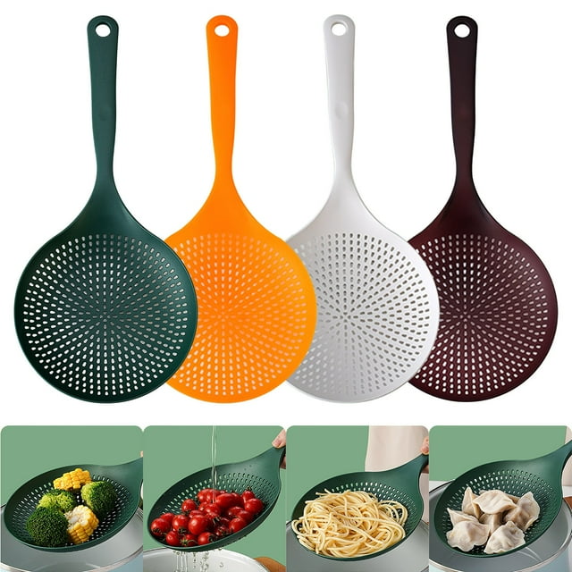 Juego de cucharas coladoras de cocina grandes - Paquete de 2 espumaderas de colador de mango largo - Cucharas ranuradas de plástico para albóndigas, pasta, verduras - 37,5x17cm Cucharón de drenaje