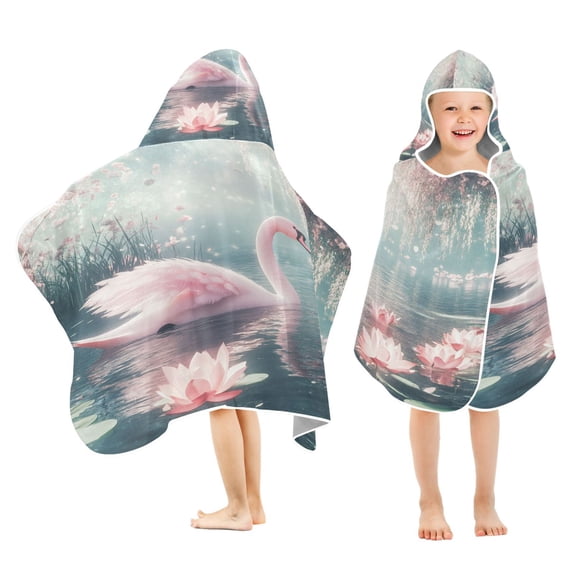 BZSMCE Towels Kids Hooded Beach Towel Swan with Pink Wings Swimming Pool Bath Towel Soft