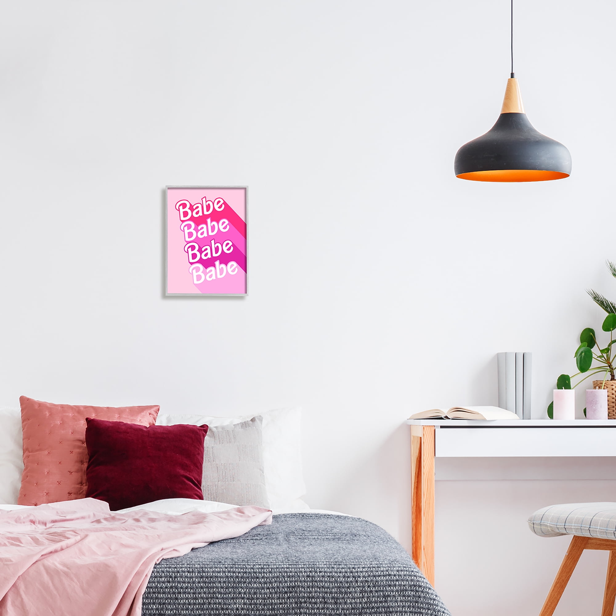 Stupell Industries Babe Pink Phrase Inspirational Painting Gray Framed Art Print Wall Art, 11 x 14