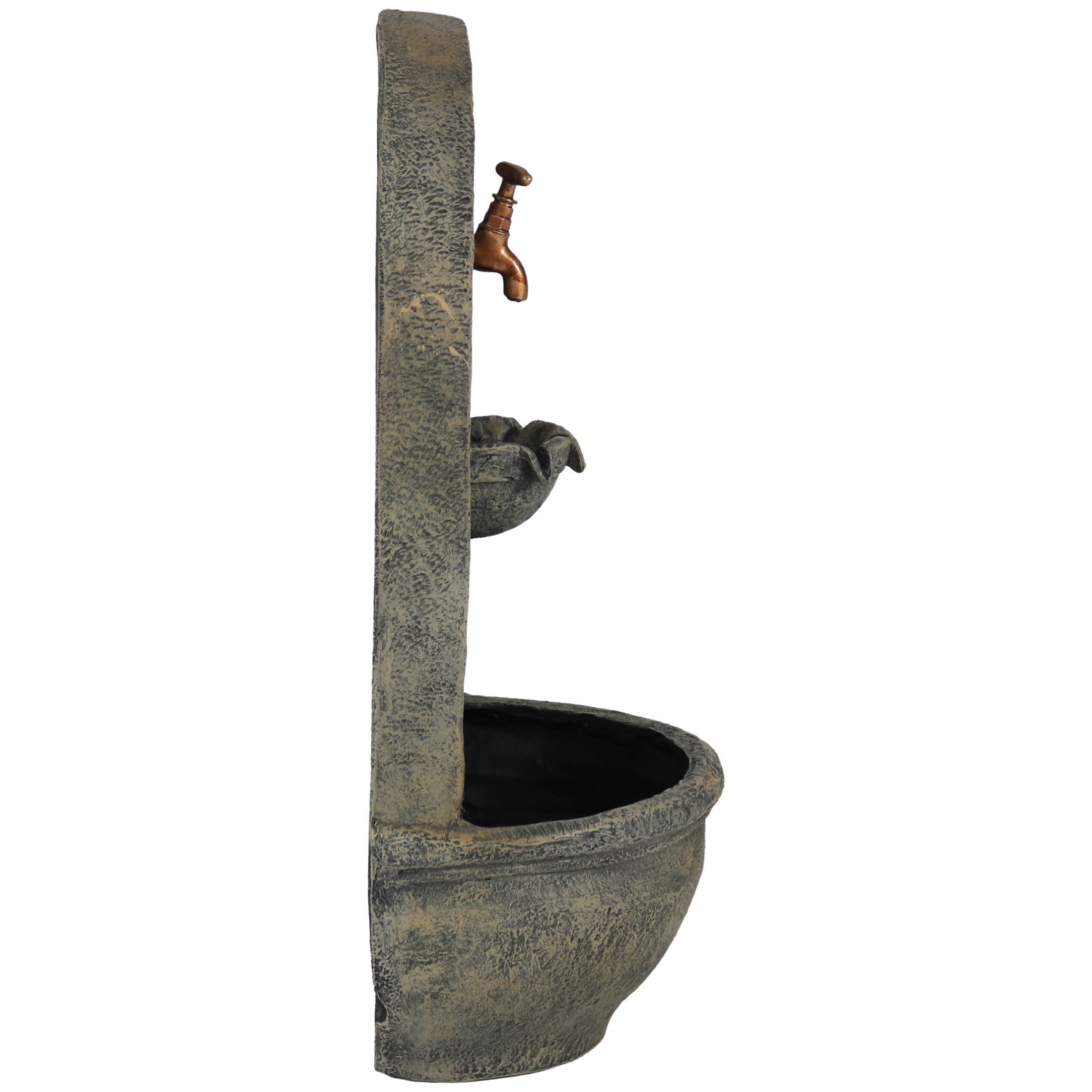 Sunnydaze Messina Polystone Outdoor Wall Fountain, French Limestone Finish
