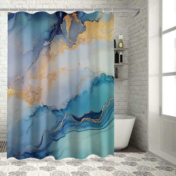 Marble Pattern Waterproof Shower Curtain with Hooks