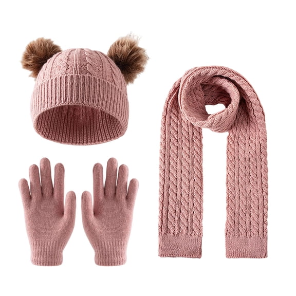 BLCHUNen Girls Hats Scarf Gloves Sets Solid Color Knitted Hats Full Finger Gloves Kids Fall Winter Warm Hats Outfits,Watermelon Red1