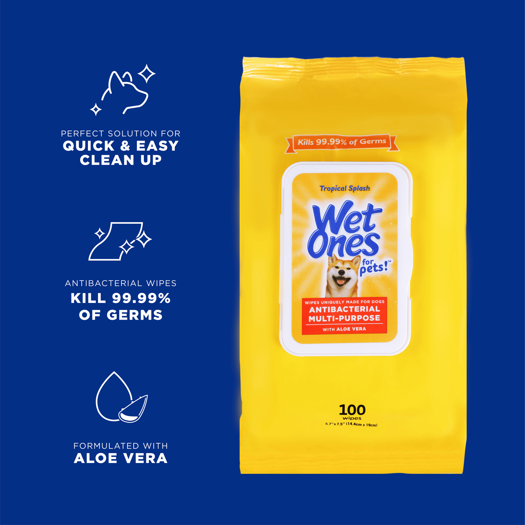 (4 pack) Wet Ones For Pets!, Antibacterial Multi-Purpose Wipes, for Dogs, Tropical Splash, 100 Wipes