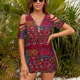 thumbnail image 3 of Mola De Panama Deer Womens Summer V Neck Zipper Top Short Sleeve T Shirt Off Shoulder Top Casual Classy Loose Shirts, 3 of 7