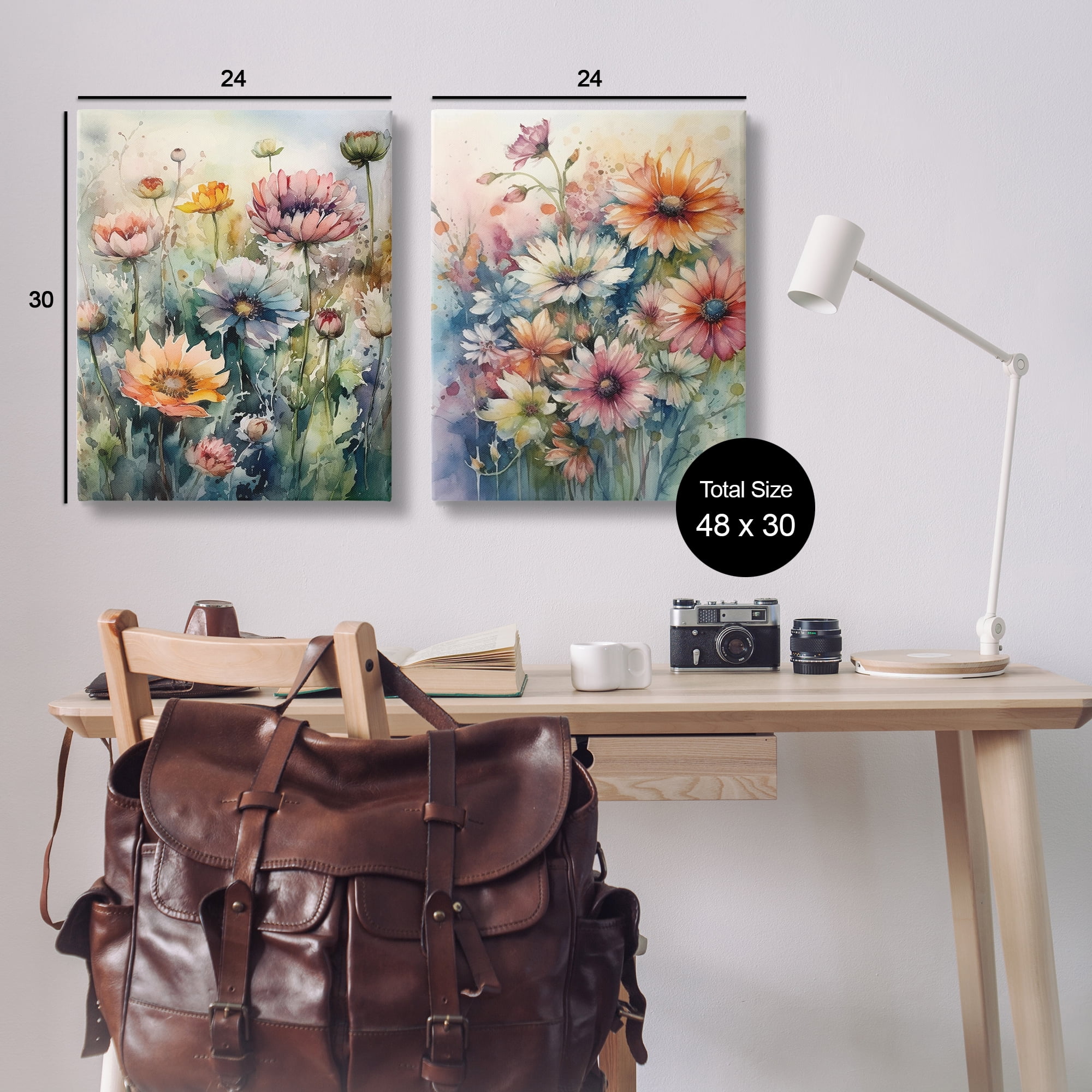 Stupell Industries Watercolor Daisy Field Flowers Plants & Flowers Painting Wrapped Canvas Art Print Wall Art, 24 x 30, Set of 2