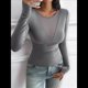 thumbnail image 5 of Camisas Ajustadas de Larga de con Cuello en V Profundo para Mujer, Moda Y2K 2025 Gris Oscuro XL, 5 of 10