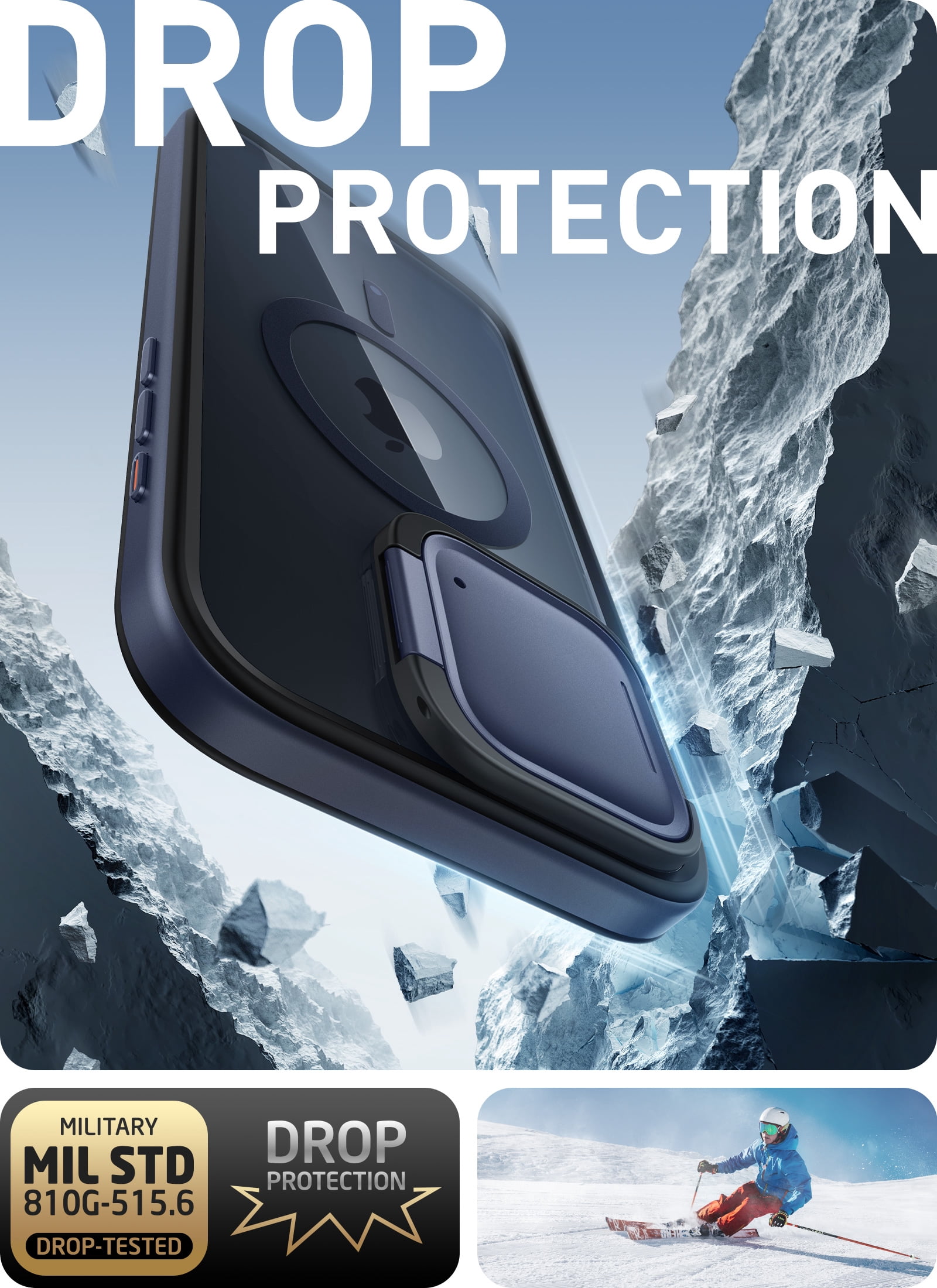 i-Blason Shield Mag for iPhone 15 Pro Max Case 6.7 " with Camera Cover Stand, Compatible with MagSafe Clear Full-Body Shockproof Rugged Bumper Protective Case with Built-in Screen Protector, Mountain