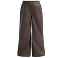 thumbnail image 3 of Scoop Women's Faux Leather Wide Leg Parachute Pants with Adjustable Drawstring Hem, 29’’ Inseam, Sizes XS-4X, 3 of 5