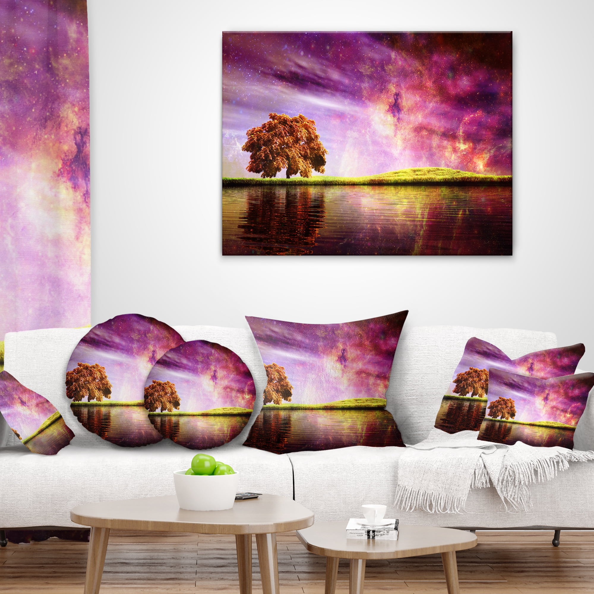 Designart Magic Night with Colorful Clouds - Landscape Printed Throw Pillow - 16x16