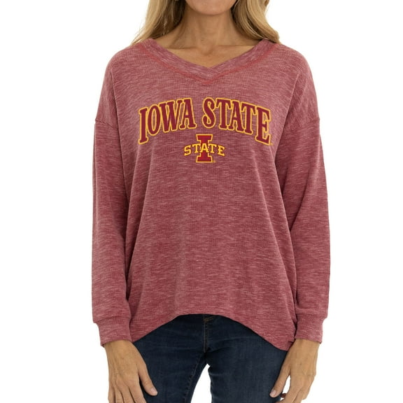 Women's Cardinal Iowa State Cyclones Oversized Bailey Long Sleeve V-Neck Tri-Blend Tunic