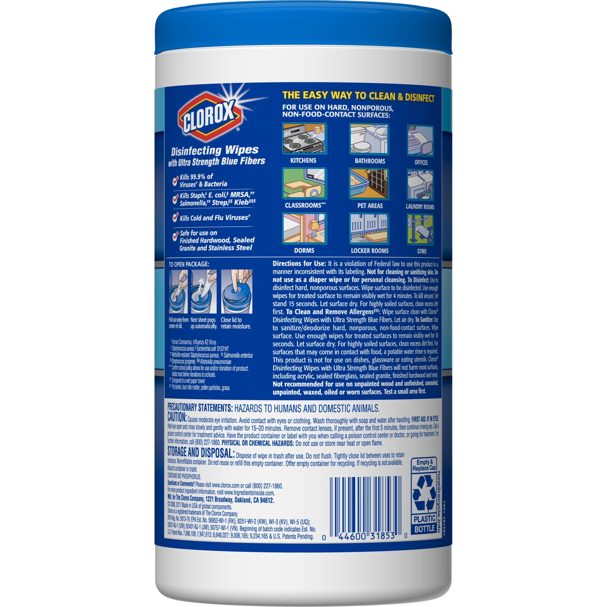 Clorox Disinfecting Wipes with Ultra Strength Blue Fibers, Crisp Lemon - 1 Canister - 65 Wipes - image 5 of 7