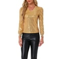 thumbnail image 1 of INSPIRAR CHIC Top de Lentejuelas para Mujeres Blusa Brillante de Cuello en V Fiesta L Dorado, 1 of 6