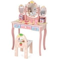 thumbnail image 2 of Costway Kids Vanity Princess Makeup Dressing Table Chair Set w/ Tri-fold Mirror Pink, 2 of 11