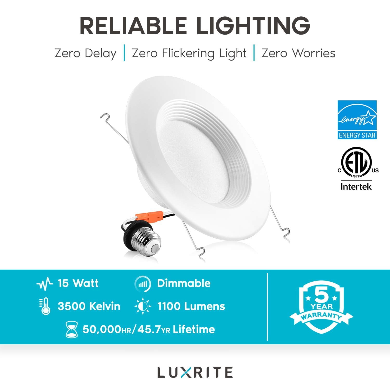 Luxrite 5//6 Inch LED Recessed Lights Dimmable Baffle Trim 1100 Lumens ETL Listed LR24887-12 Natural White DOB 12 Pack 15W IC /& Damp Rated Retrofit LED Downlight 120W Equivalent 3500K Energy Star