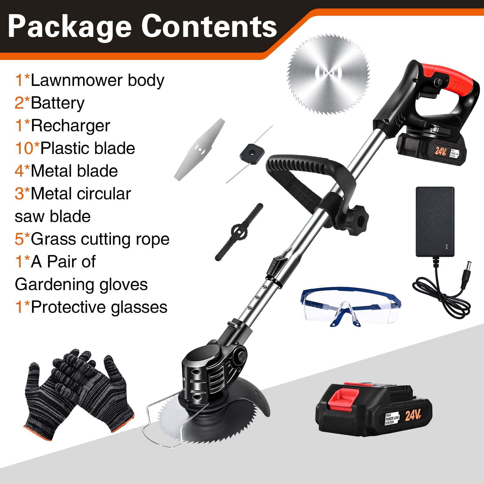 Ktinnead Electric Weed Wacker Cordless,Weed Eater Battery Powered,Cordless String Trimmer with Fast Charger ,Grass Cutter Machine with 4 Replacement Spools, Edger Lawn Tool, Black