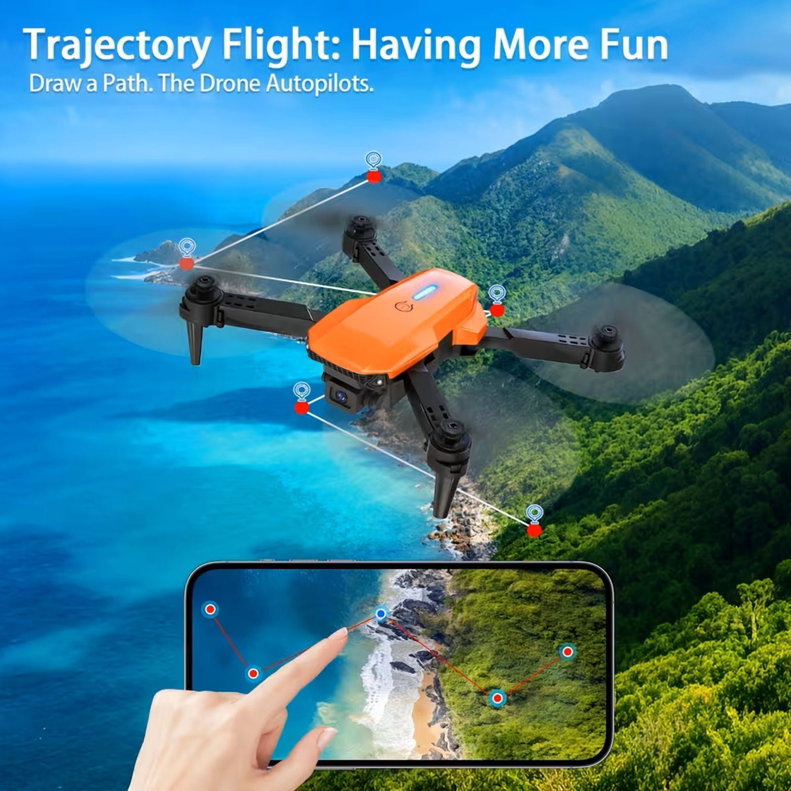 XE8 Quadcopter Drone, Dual Camera Remote Control Drone, Available in Multiple Colors and Battery Options (Orange 2 Batteries)