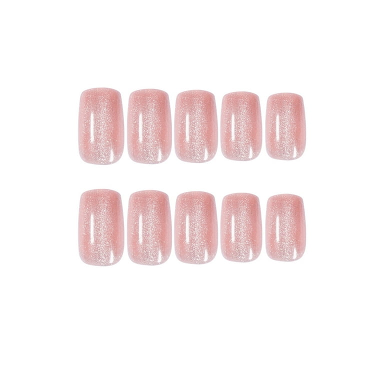 F66 Lvxiu Zhenfan Short Dark Green Cat'S Eye Fake Nail Patch Jelly Glue  24Pcs Short Green Press On Nails Cute Pearl Design Fake Nails Full Coverage  Artificial for Women & Girls with