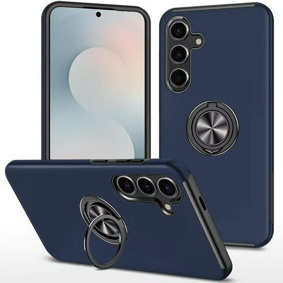 For Samsung s25 FE CHIEF Oil Painted Magnetic Ring Stand Hybrid Case Cover - Dark Blue