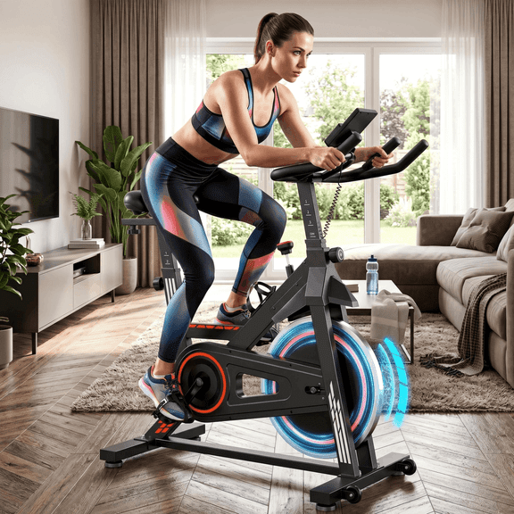 Naipo Exercise Bike Indoor Cycling Bike with 300lbs Big Seat Cushion for Home Cardio Leg Workout