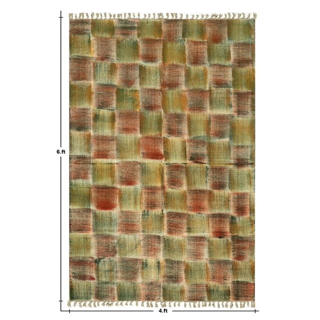 Casavani Cotton Handblock Printed Dhurrie Green Hallway Runner Area Rug Outdoor Rug 4x12 feet