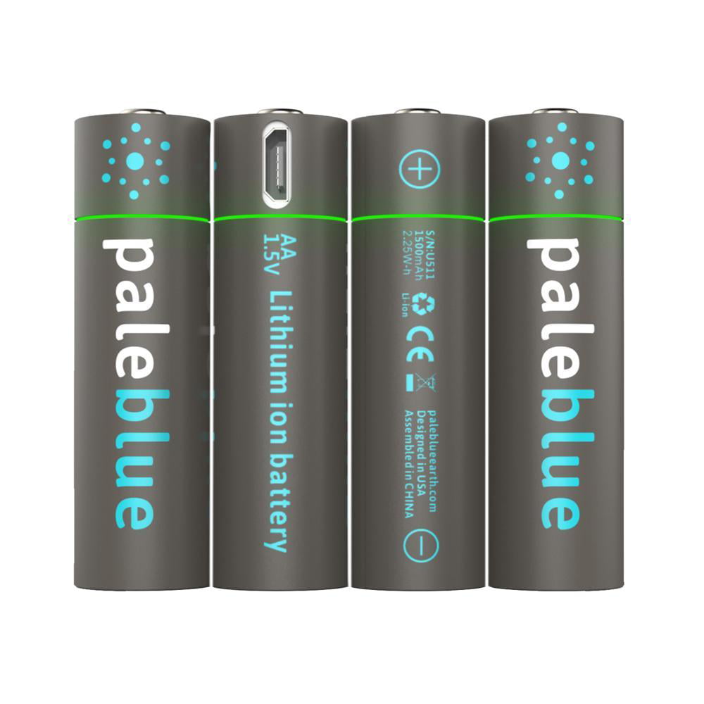 Pale Blue Rechargeable AA Batteries 8 Pack with 2 4-in-1 Charging Cables
