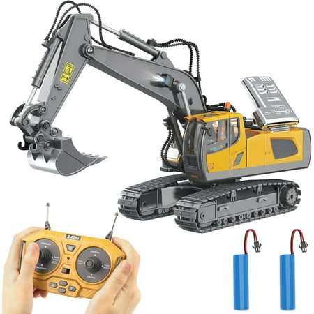 Auto Beyond Remote Control Excavator Toys, Reinforced Concrete Construction Toys with Metal Shovels, Lights, Sounds 2.4Ghz, Best Birthday Gift for 4-11 Years Old Children