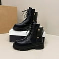 thumbnail image 4 of Dasayo Boots for Women Chunky Ankle Black Non Slip Fashion Lace up Faux Leather Motorcycle Boots Shoes for Women 39, 4 of 9