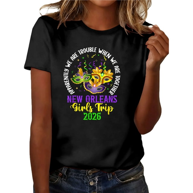 Yhmxh T-shirts pour Femmes T-Shirt Imprimé Mardi Gras Décontracté à Manches Courtes T-Shirt à Manches Courtes à Col Rond Haut T-Shirt Hauts d'Été pour Femmes T-shirts d'Été à Manches Courtes sous-Vêtements T-shirts pour Femmes