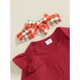 thumbnail image 6 of Suealasg 3Pcs Newborn Infant Baby Girl Christmas Outfits Clothes Set 3 6 12 18 24 Months Infant Girl  Ruffles Long Sleeve Romper Elk Plaid Bow Overall Skirt Headband, 6 of 7