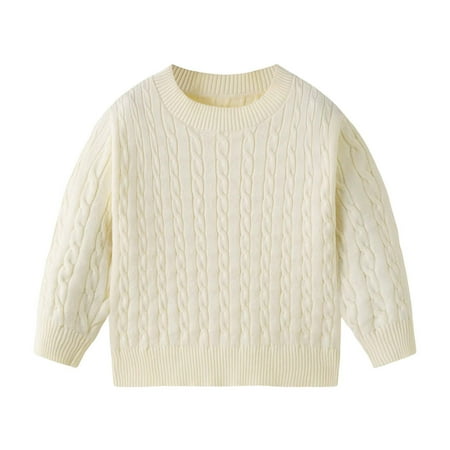 UAMVSH Cable Knitted Unisex Boys Girls Sweaters Oversized Long Sleeve Warm Sweatshirts Soft Fall Winter Crew Neck Pullover Tops(6-7Years Beige)