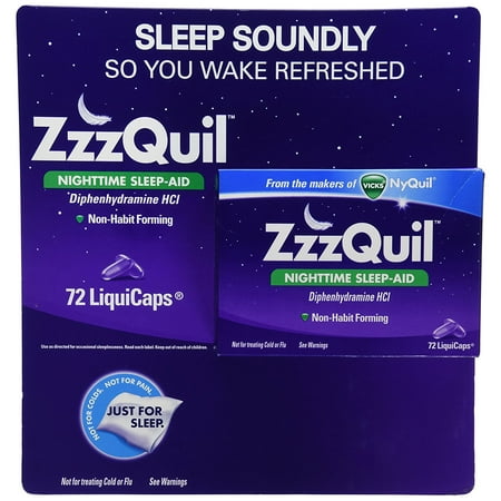 ZzzQuil Nighttime Sleep-Aid 72ct LiquiCaps, For the relief of occasional sleeplessness, reduces time to fall asleep if you have difficulty falling asleep By Procter And