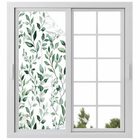 Eucalyptus Leaves Window Privacy Film Watercolor Green Plant Leaf Decorative Glass Window Film UV Blocking Static Cling Non-Adhesive Sticker Covering for Home Door 29.5 x 78.7 inches