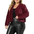 thumbnail image 4 of Agnes Orinda Women's Plus Size Cropped Jacket Open Front Fluffy Faux Fur Winter Coat Jackets 1X Burgundy, 4 of 6