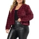 thumbnail image 4 of Chaqueta corta de mujer plus size Agnes Orinda, abierta al frente, de pelaje sintético esponjoso, abrigo de invierno 4X burdeos, 4 of 6