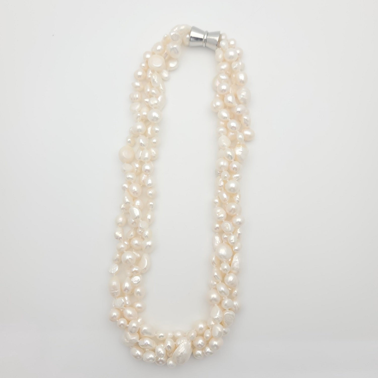 Beautiful Baroque Multi Layer Freshwater Pearl Strand Necklace with Magnetic Clasp