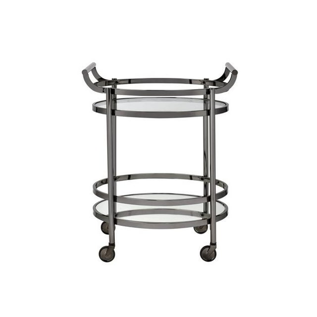 Home Roots Kitchen 286458 34 x 27 x 19 in. Glass & Mirror Serving Cart - Clear & Black Nickel