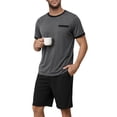 thumbnail image 5 of GENTS BLISS Men Pajamas Set Crewneck 2 Piece Set Short Sleeve Shirt with Color Block Pocket and Soft Shorts Loungewear, 5 of 11