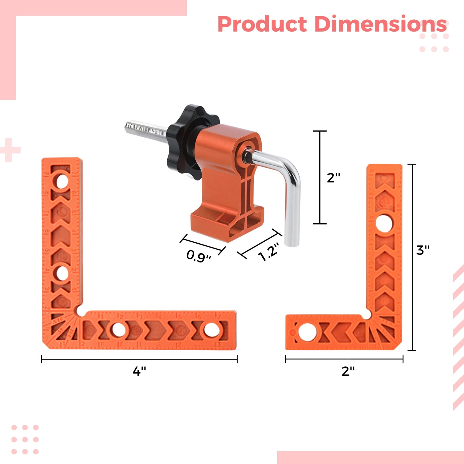 8 Pcs Woodworking Clamping Squares, Right Angle Clamps, 90 Degree Corner Clamps (4-Inch & 3-Inch), Woodworking Tool Kit for Cabinet Making, Picture Frames, Drawer Construction